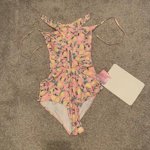 Lemon-print One Piece Bathing Suit